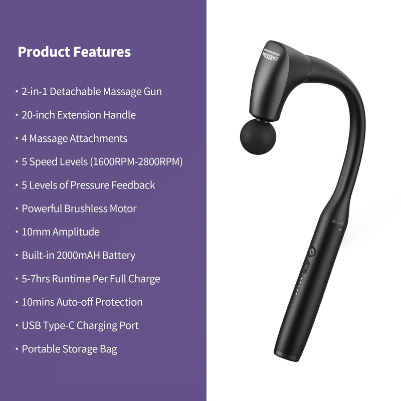 [Australia] - 2-in-1 Detachable Muscle Massage Gun Deep Tissue with 20'' Extension Handle, Back and Neck Massager for Pain Relief, Handheld Massager for Shoulder Lower Back Leg Waist, FSA-HSA Eligible 