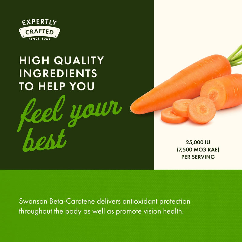 [Australia] - Swanson Beta-Carotene - Vitamin A Supplement Promoting Immune Health, Eye & Skin Health - Natural Wellness Formula - (250 Softgels, 3000mcg Each) (2 Pack) 