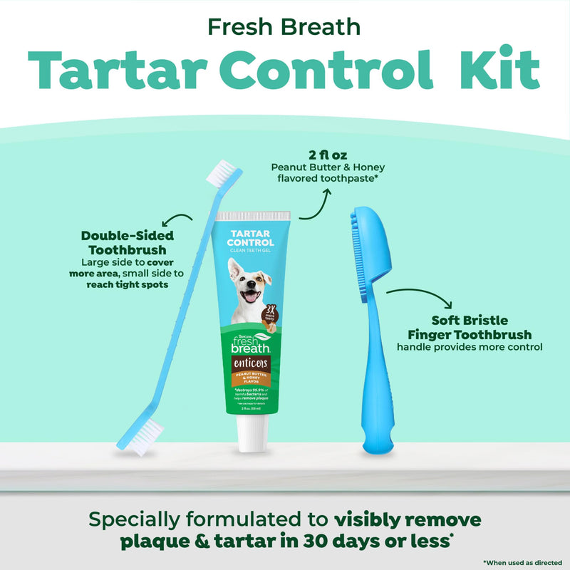 [Australia] - TropiClean Fresh Breath Oral Care Kit - Soft Bristle Finger Toothbrush - Dog Tooth Brushing Kit - Peanut Butter and Honey Flavor Dog Toothpaste 