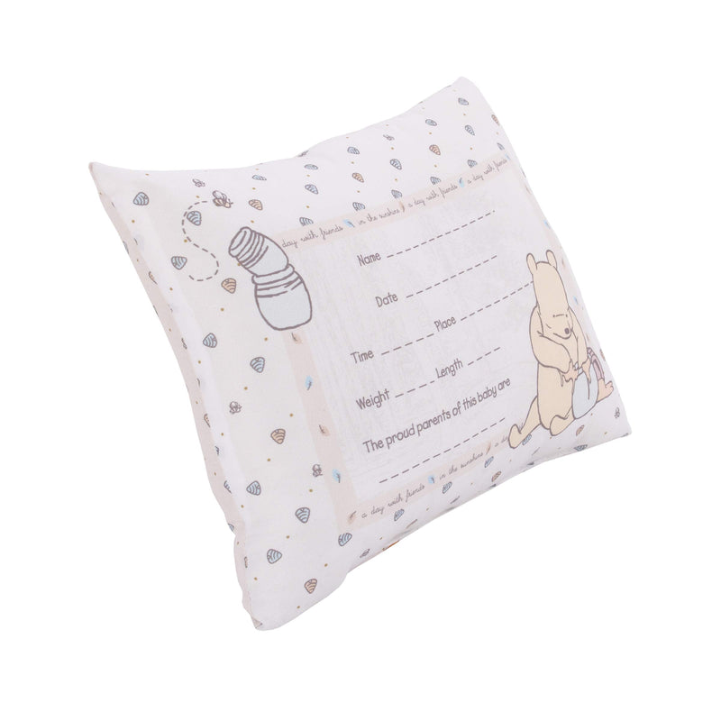 Disney Winnie The Pooh Decorative Keepsake Pillow – Personalized Birth Pillow 8x11x4 Inch (Pack of 1) Ivory, Blue, Yellow