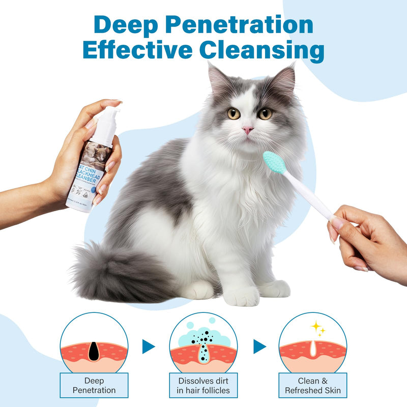 Cat Chin Acne Cleanser - Deep Cleansing & Soothing Formula | Gentle & Effective Black Chin Treatment - Silicone Brush Included - 2.03 fl. oz Blue - PawsPlanet Australia