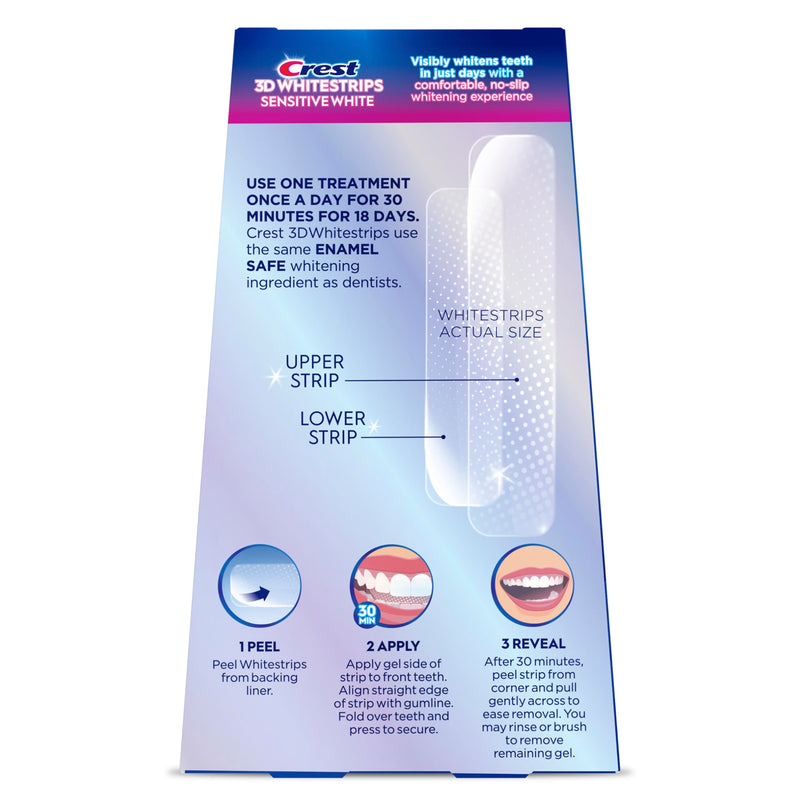 Crest 3DWhitestrips Sensitive White At-Home Teeth Whitening Kit, 18 Treatments, Gently Removes 15 Years of Stains 18 Count (Pack of 1)