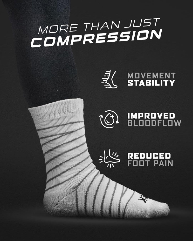 TCK Ankle Compression Socks Men's & Women's, Tape Sock Wrap Design, 20-30mmHg - Basketball, Football, Performance & Recovery Large White/White