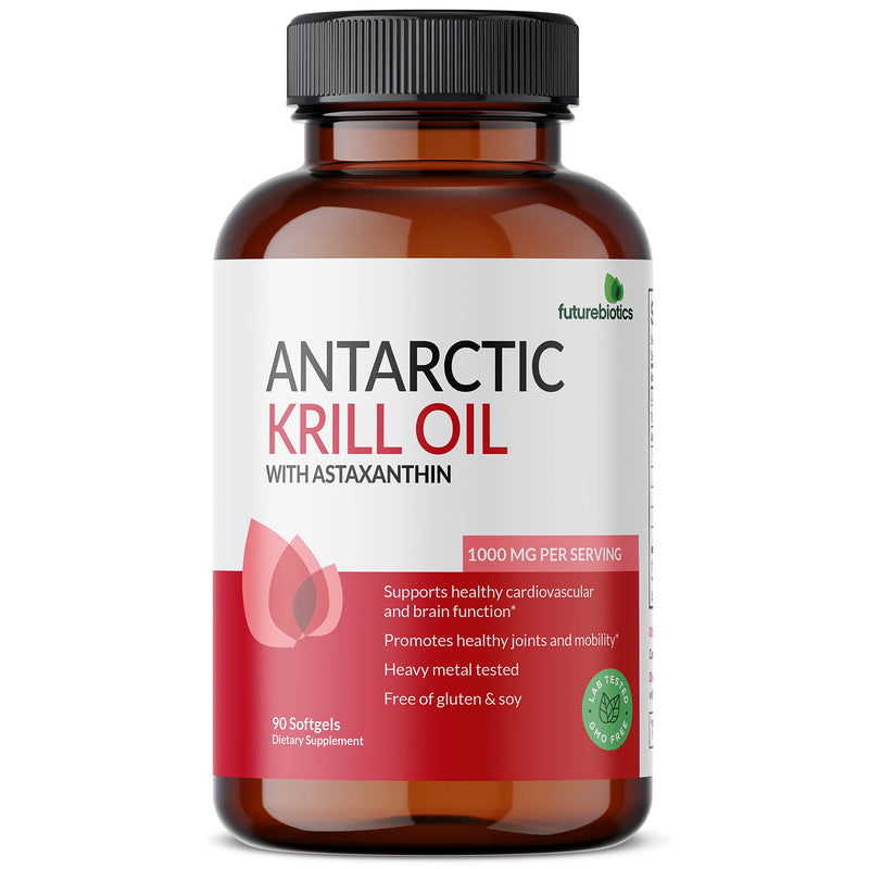 [Australia] - Futurebiotics Antarctic Krill Oil 1000mg with Omega-3s EPA, DHA, Astaxanthin and Phospholipids - Premium Krill Oil Heavy Metal Tested, Non GMO – 90 Softgels (45 Servings) 90 Count (Pack of 1) 