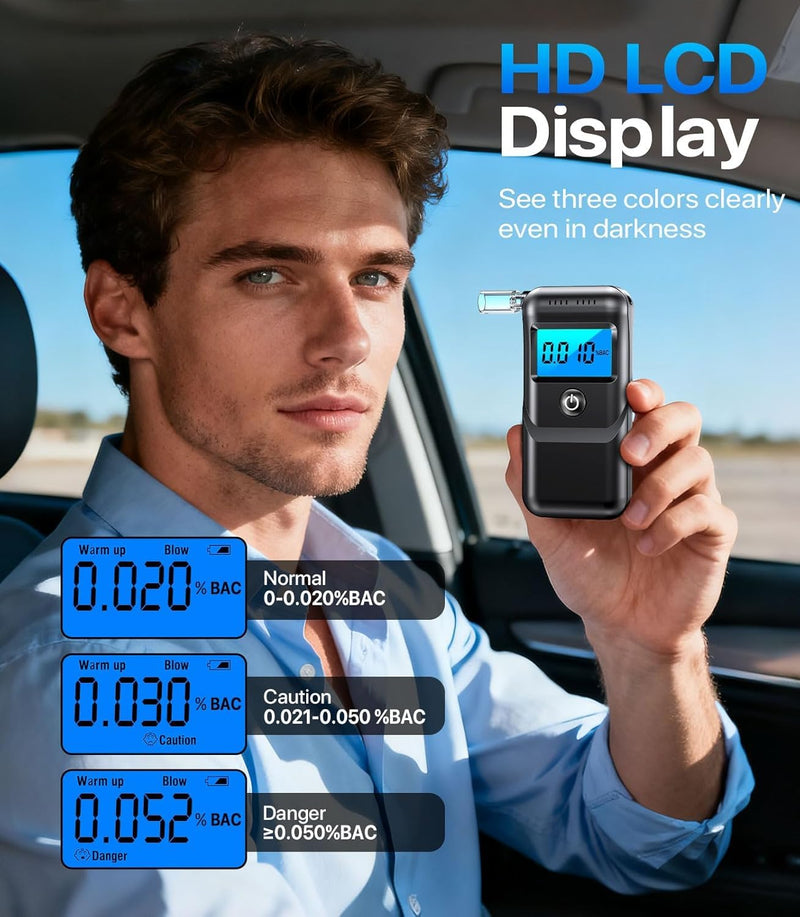 Breathalyzer, 2026 Breathalyzers for Alcohol with LCD Digital Display Personal Portable Alcohol Breathalyzer Testerfor Home and Party Use (Includes 10 Mouthpieces)