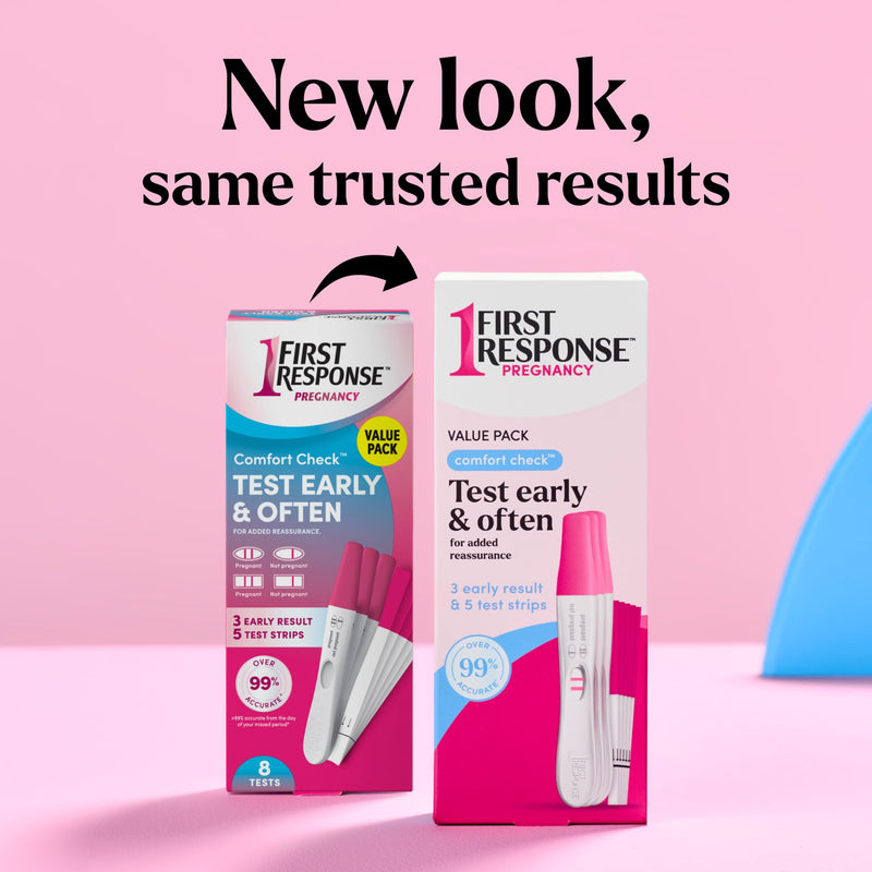 FIRST RESPONSE Comfort Check Pregnancy Test, 8 Count, Pink & White | Test As Early As 6 Days*, Over 99% Accurate*, Early Pregnancy Detection, Answers In Minutes, Trusted For 30 Years