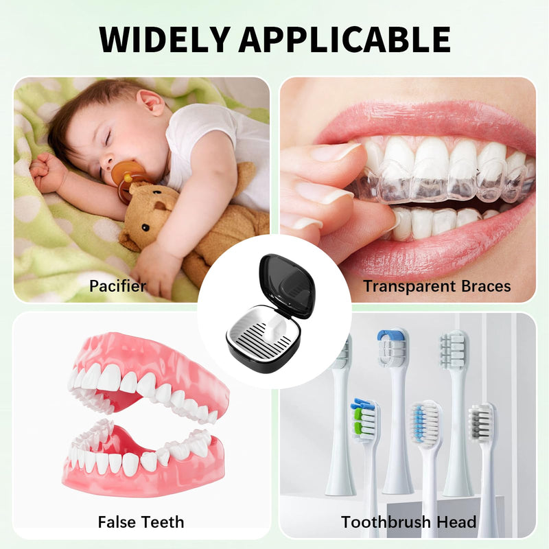 [Australia] - GUTERTOP Pack of 2 dentures box, denture box, denture box with sieve, portable braces box for storing dentures, dentures, pacifiers, braces (black, white). 