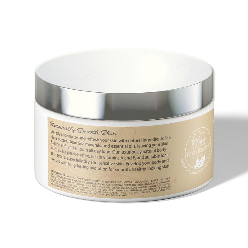 Natural Elephant Body Butter with Shea Butter, Dead Sea Minerals & Vitamin E - Luxurious Moisturizer, Hydrating Cream, Cruelty-Free, Paraben-Free, 9 oz (Vanilla) Vanilla