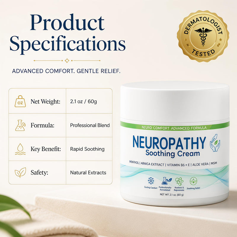 Neuropathy Soothing Cream - Nerve Relief Cream with Menthol, Arnica Extract, Vitamin B6 & E, Aloe Vera, MSM for Feet, Hands, Legs, 2.1 oz