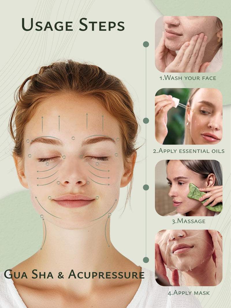 [Australia] - Rena Chris Natural Jade Gua Sha Facial Tools - Acupressure & Gua Sha for Face Massage, Jawline Sculpting, Puffiness Reduction, Skin Care Tool (Green) Green 