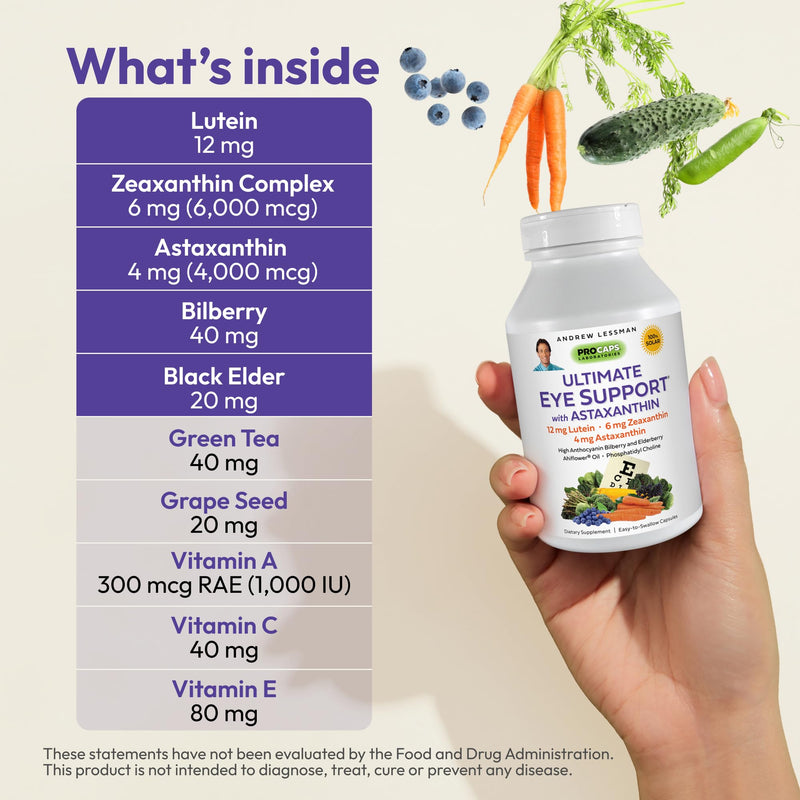 [Australia] - ANDREW LESSMAN Ultimate Eye Support with Astaxanthin 60 Softgels – 12mg Lutein, 6mg Zeaxanthin, 4mg Astaxanthin, Bilberry, Key Nutrients to Support Eye Health & Promote Healthy Vision. No Additives 60 Count (Pack of 1) 