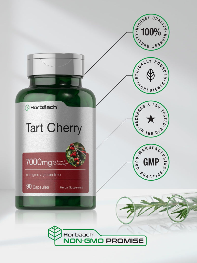 Horbäach Tart Cherry Extract 7000mg | 90 Capsules | Traditional Herb Supplement | Non-GMO and Gluten Free Formula