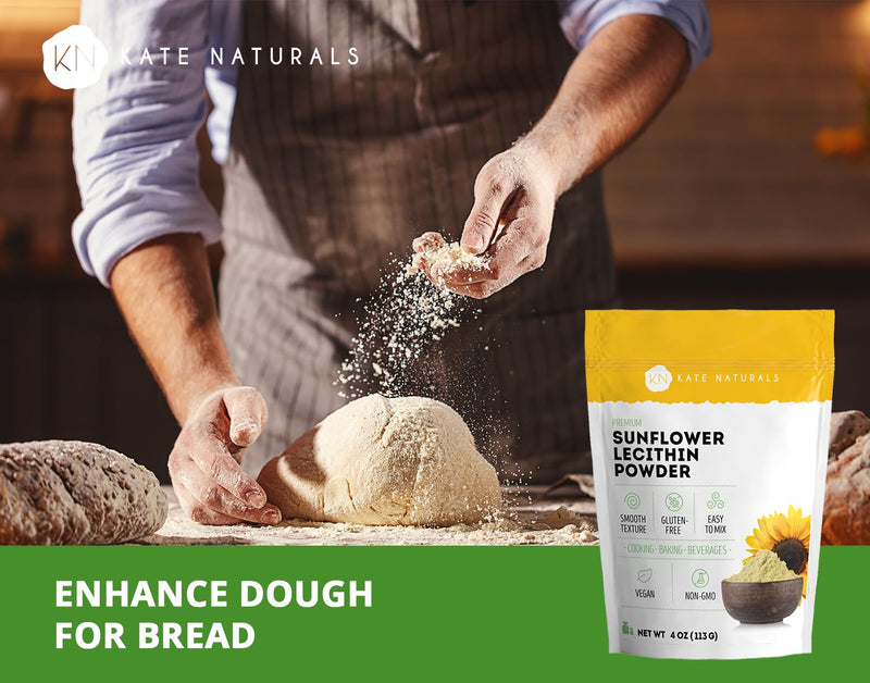 [Australia] - Kate Naturals Sunflower Lecithin Powder for Baking Bread, Gummies, Cooking (4oz) 100% Natural, Gluten Free, Non-GMO Substitute for Lecithin Powder for Liposomal Vitamin C, Lactation Supplement 11 Servings (Pack of 1) 