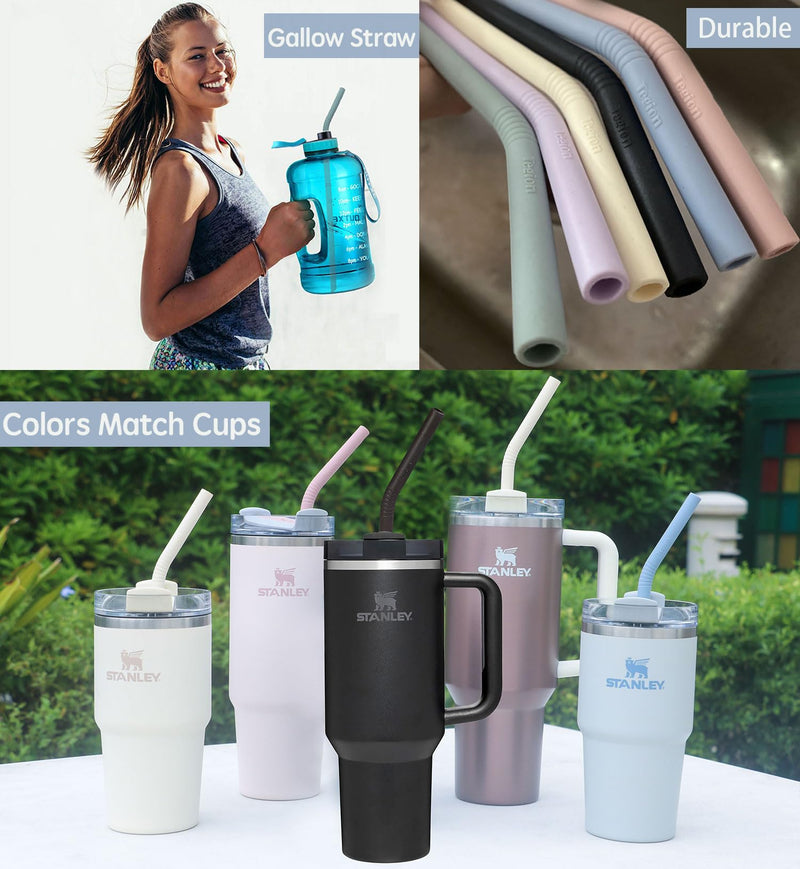 [Australia] - Pastel Color 14” Extra Long Silicone Replacement Straw for 40 oz Stanley Cup, Reusable Flexible Tall Giant Big Drinking Straw for Quencher Tumbler,1Gallon/64 oz Water Bottle,Hydro Jug-6 pack 14 INCH BEND PASTEL STRAWS 