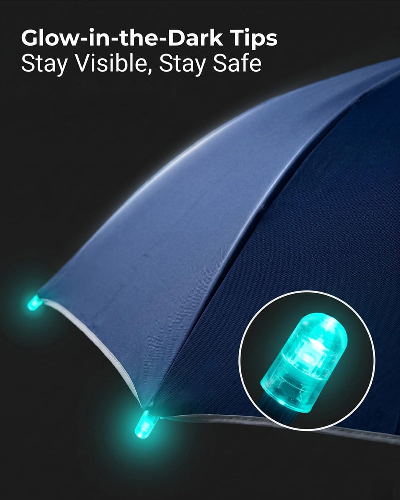 32 Inch Auto Open Umbrella with Built-in LED Light, Windproof Handheld Sun Rain Umbrella with Bottom Flashlight and Safety Reflective Strips, Portable Daily Use for Adults Blue