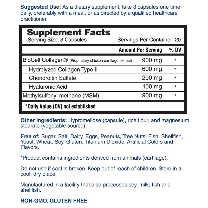 [Australia] - Nature's Lab Hyaluronic Acid with Biocell Collagen and MSM - Skin Hydration, Joint Health - 60 Capsules (20 Day Supply) 