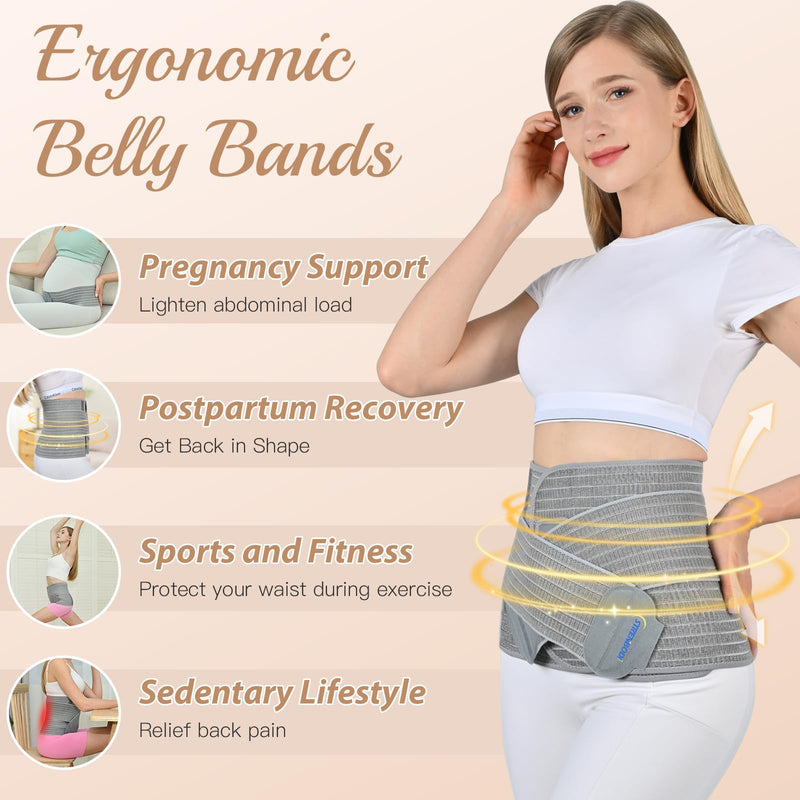 Abdominal Binder Post Surgery Postpartum Belly Band, C-section Belly Binder, Girdle for Postnatal, Adjustable Belly Wrap, Back Pain Relief (Polyester Made with Charcoal Fiber) Grey S/M
