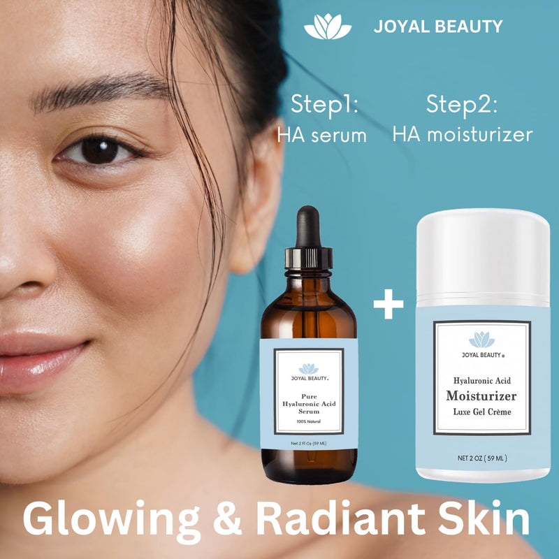 JOYAL BEAUTY Hyaluronic Acid Serum 2oz and Hyaluronic Acid Vitamin C E Face Eye Cream Gel Moisturizer