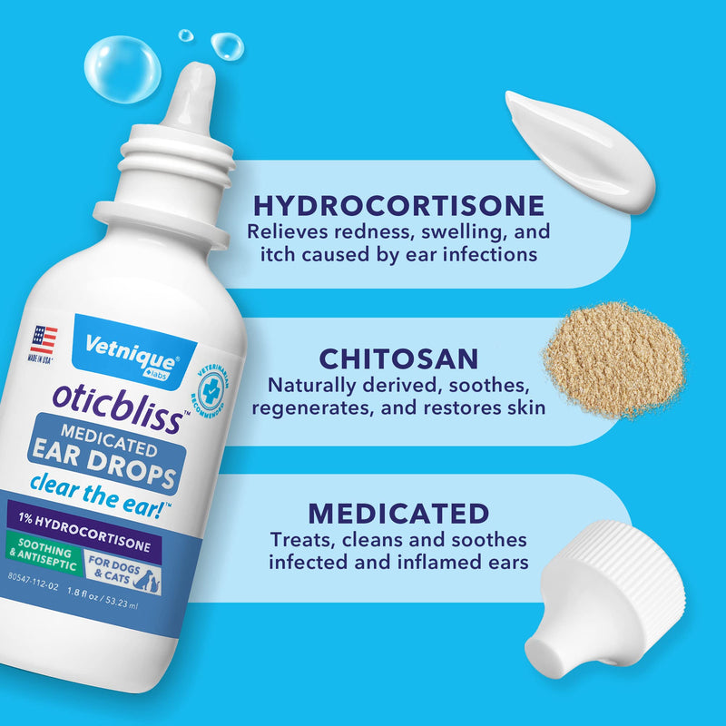 Oticbliss Medicated Ear Drops and Oticbliss Advanced Cleaning Wipes (100 Ct) Bundle Advanced Ear Cleaning Solutions with Medicated Ear Drops for Dogs Plus Dog Ear Cleaning Wipes with Aloe - PawsPlanet Australia