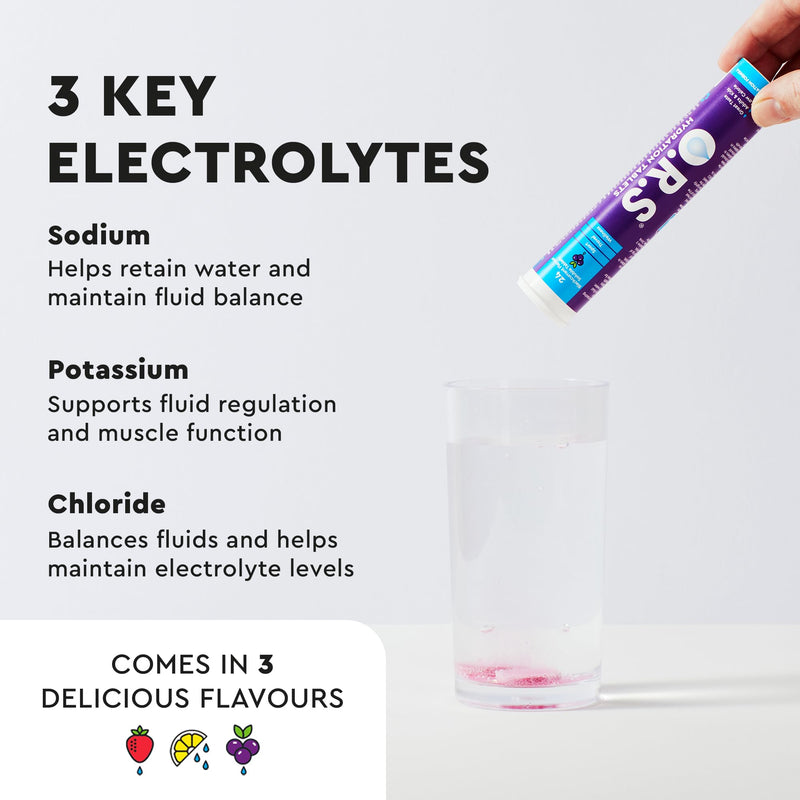 O.R.S Hydration Tablet with Electrolytes for Rehydration, Wellness, Travel, Sports & Recovery | Vegan, Gluten-Free & Low-Calorie Electrolyte Tablets with Natural Blackcurrant Flavour, 96 Tablets Blackcurrant (Hydration) 24 count (Pack of 4)