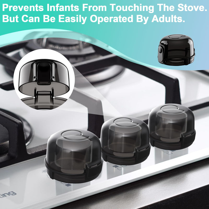 [Australia] - Stove Knob Safety Covers for Child Baby Proofing Kitchen Universal Size Gas Knob Covers Clear View Childproof Oven Knob Covers for Kids and Pets (5packs +1locks) Black 