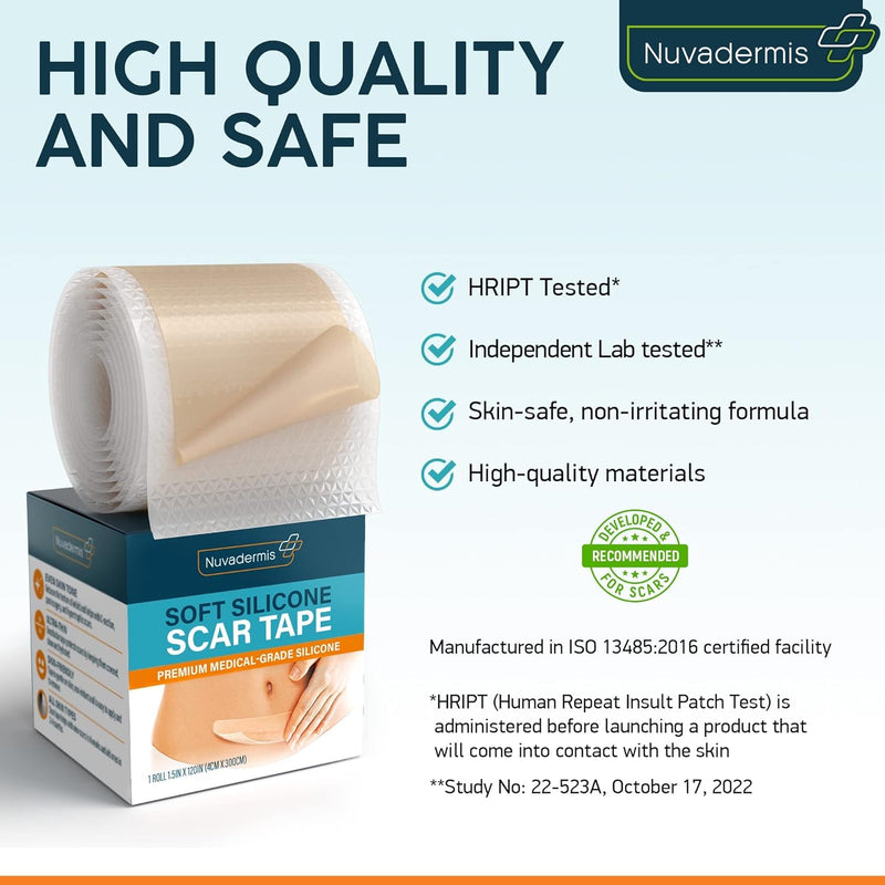 [Australia] - NUVADERMIS Silicone Scar Tape for Surgical Scars - 120" x 1.5" Roll - Extra Long Scar Sheets for C-Section, Tummy Tuck, Keloid, and Surgical Scars - Reusable Medical Grade Silicone Scar Tape - 1 Pack Light - 1 Pack 