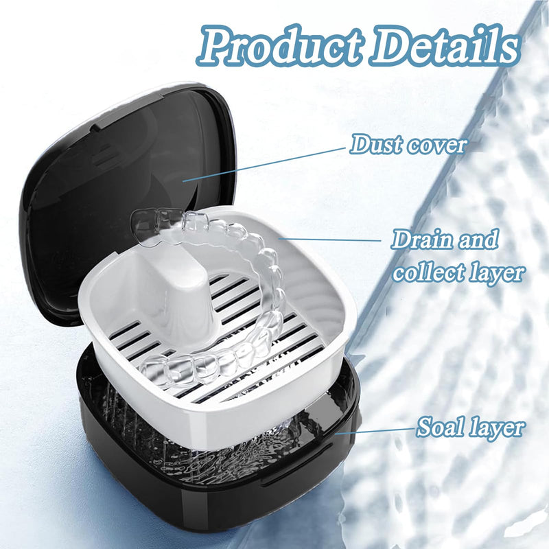 [Australia] - 2 pieces braces box, portable denture box, denture box for grinding splints and dental splints cleaning, denture box for children and adults, extra deep for overnight soaking 
