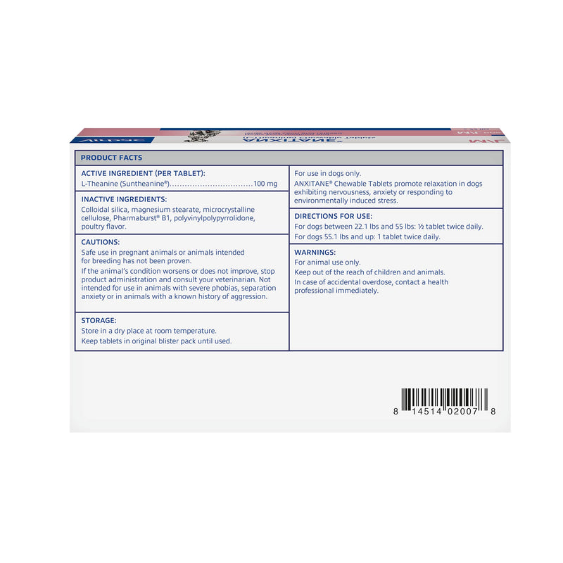 Virbac ANXITANE® Chewable Tablets, Medium/Large Dog, 100 mg, 30 Count - PawsPlanet Australia