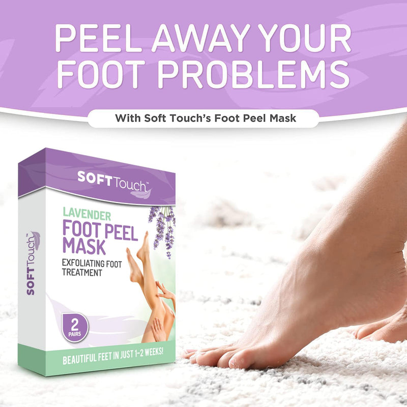 Dermora Soft Touch Foot Peel Mask - Pack of 2 Feet Peeling Masks for Dry, Cracked Heels & Calluses - Exfoliating Foot Mask Peel for Baby Soft Skin, Lavender | Botanical Extracts, Fits Most Sizes Up to Men's 11, 60-Minute Wear Time, Helps Remove Dry, Ro...