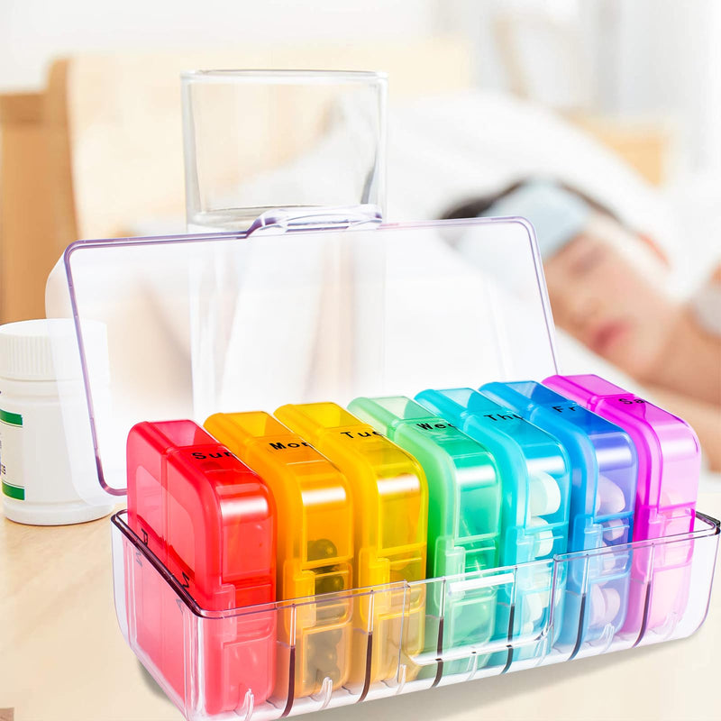 [Australia] - Zoksi Weekly Pill Organizer 2 Times a Day, Rainbow 7 Day Pill Box, Daily Am Pm Pill Organizer, Portable Case for Fish Oils, Vitamin, Supplement A-clear 