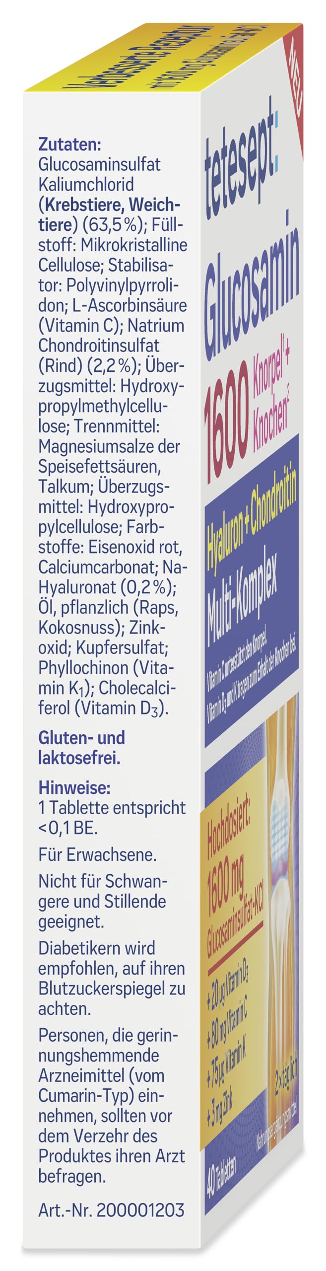 [Australia] - tetesept Glucosamine 1600 - supplement with glucosamine and high-dose vitamin D3 & vitamin C - for healthy bones and cartilage - 1 x 40 tablets (food supplement) 40 pieces (pack of 1) 