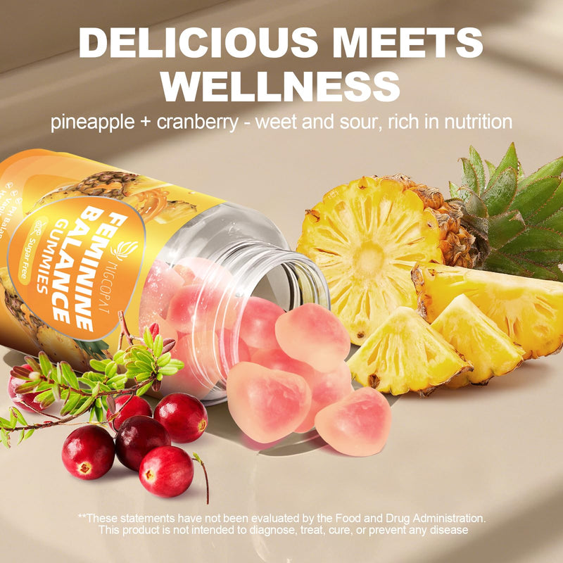 Migcopat Premium Feminine Balance Gummies – 2 Pack, Probiotic + Enzyme Blend for Digestive, Hormone & PH Balance, Pineapple Flavor, 120 Gummies 120 Count (Pack of 1)