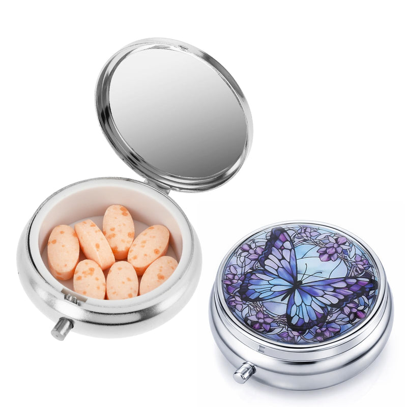 Pill Box, 2 Pcs Compartment Small Pill Case Pocket Medicine Organizer Metal Pill Container Holder for Vitamins, Medication, Fish Oil and Supplements