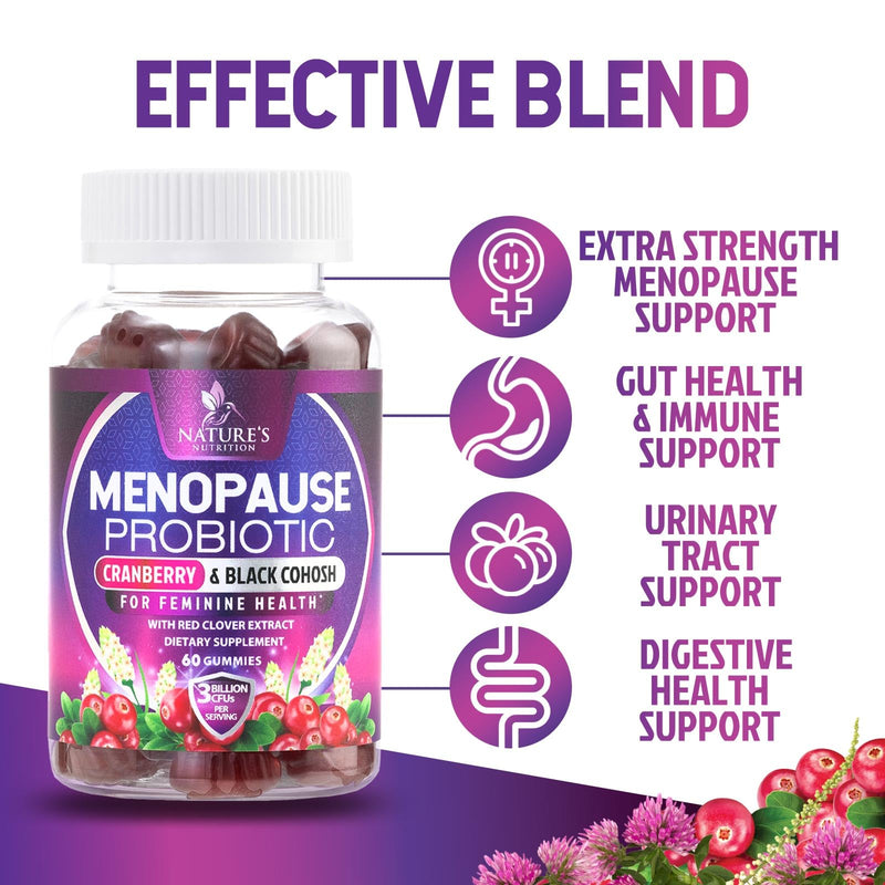 [Australia] - Menopause Supplements for Women - 3 Billion CFU Natural Menopause Relief for Mild Hot Flashes & Night Sweats, PH, Vaginal Health Support Probiotics for Women Gummy, Probiotic Supplement - 60 Gummies 60 Count (Pack of 1) 