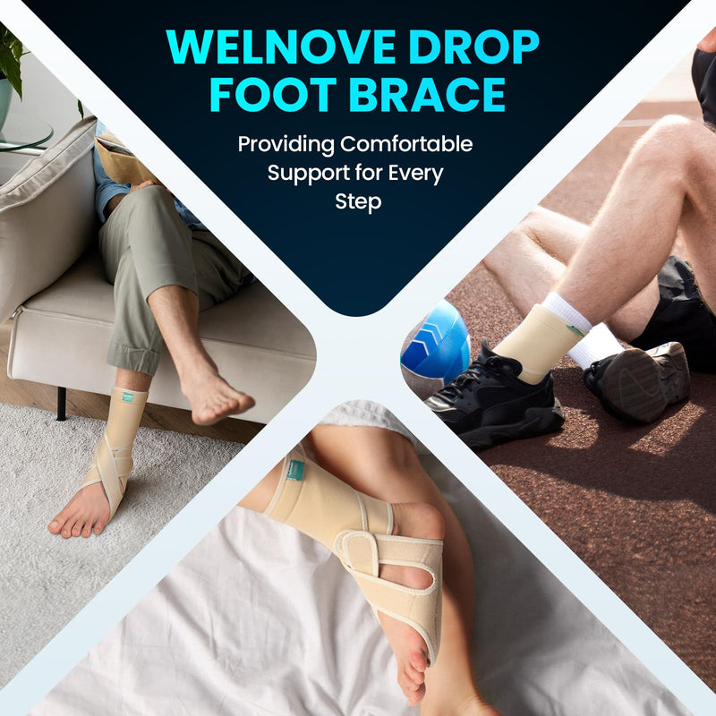 Welnove 2 Pack Drop Foot Brace with Arch Support，AFO Brace for Walking ，Relieve The Instability of Lower Limbs by Foot Drop, MS, TBI, Spinal Cord Injury, Cerebral Palsy(Beige, Include Left and Right)