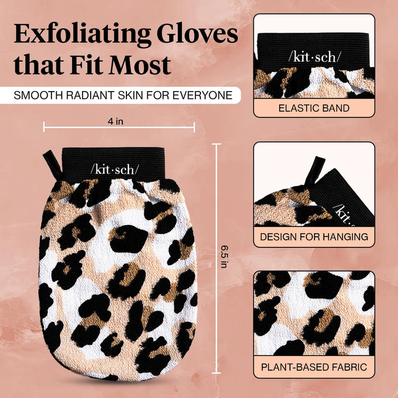 Kitsch Deep Exfoliating Glove, Eco Friendly Exfoliating Body Scrubber, Dead Skin Remover & Body Scrubber Exfoliator, Body Scrub Mitt for Skin Cell Renewal, Body Exfoliating Gloves for Shower, Leopard 1 Count (Pack of 1)