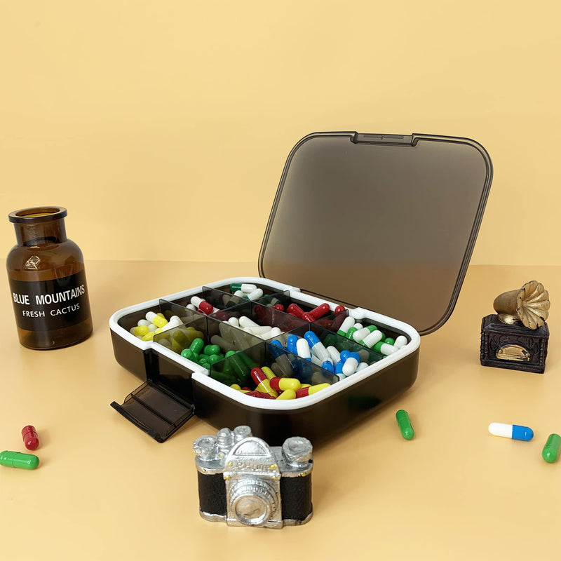 Large Pill Organizer, 7.7x5.7 Travel Vitamin Box Lightproof 9 Compartments Portable Pill Cases Supplements Dispenser Moisture Proof Pill Holder Medicine Container
