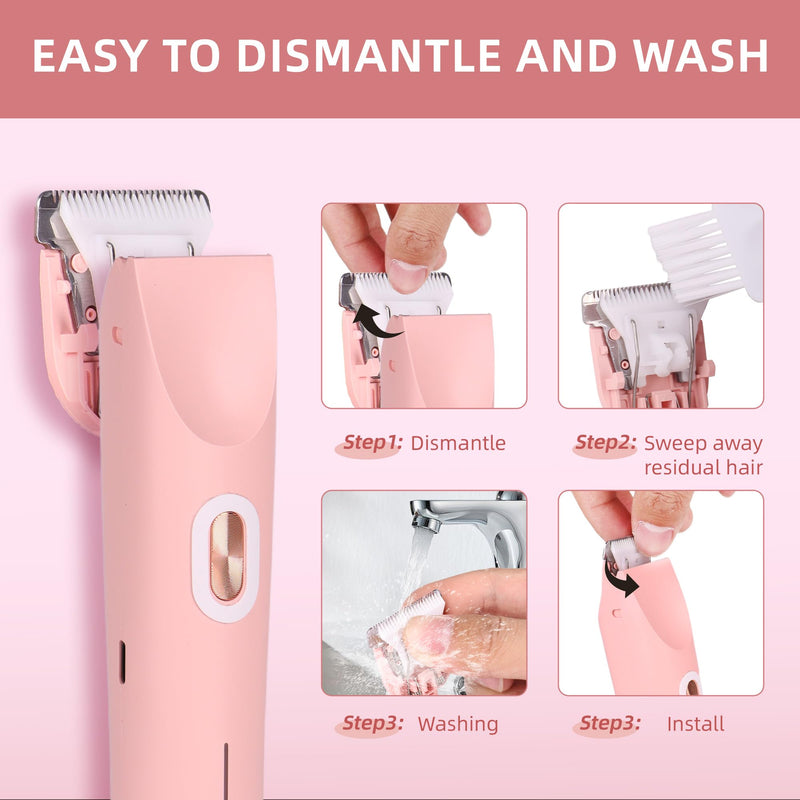 Bikini Trimmer for Women's Electric Shaver, 2-in-1 Dual Head, Bikini Trimmer and Facial Hair Remover, Pink