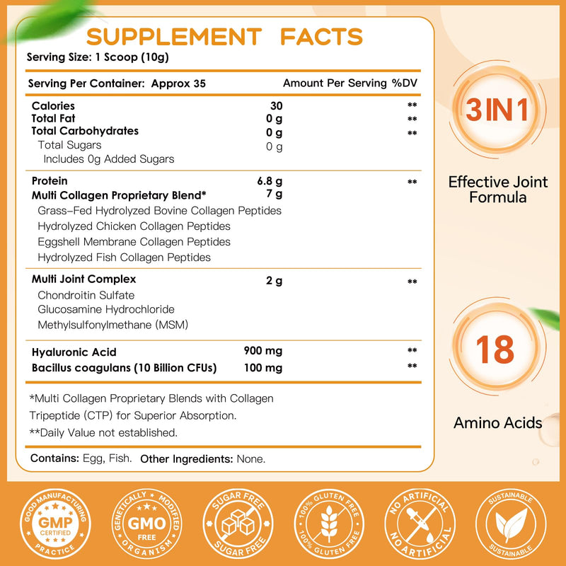 NATURE TARGET Multi Collagen Peptides Powder for Women Men, 35 Servings | Hydrolyzed Collagen Types I II III V X with Hyaluronic Acid & MSM for Skin, Hair, Nails & Joint, Non-GMO