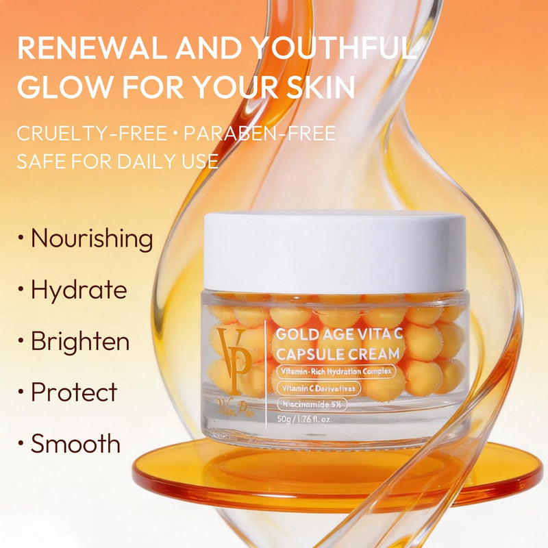 VP Gold Age Vita C Capsule Cream, Vitamin C & Niacinamide Face Moisturiser, Hydrating Glow Cream with Capsule Formula, Lightweight Daily Skincare, Korean Skincare, 50g Yellow 1 Unscented