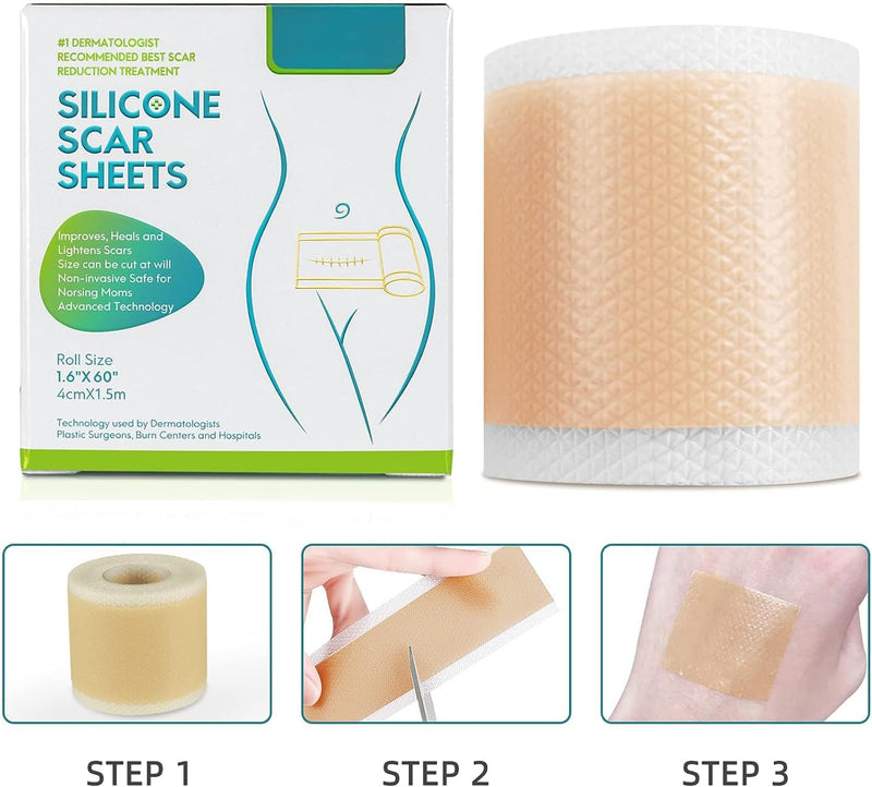 [Australia] - Medical Grade Silicone Scar Sheets, Silicone Scar Tape (1.6”x 120”), Professional Scar Removal Treatment, Reusable Silicone Scar Strip for Keloid, C-Section, Surgery, Burns, Acne Etc 