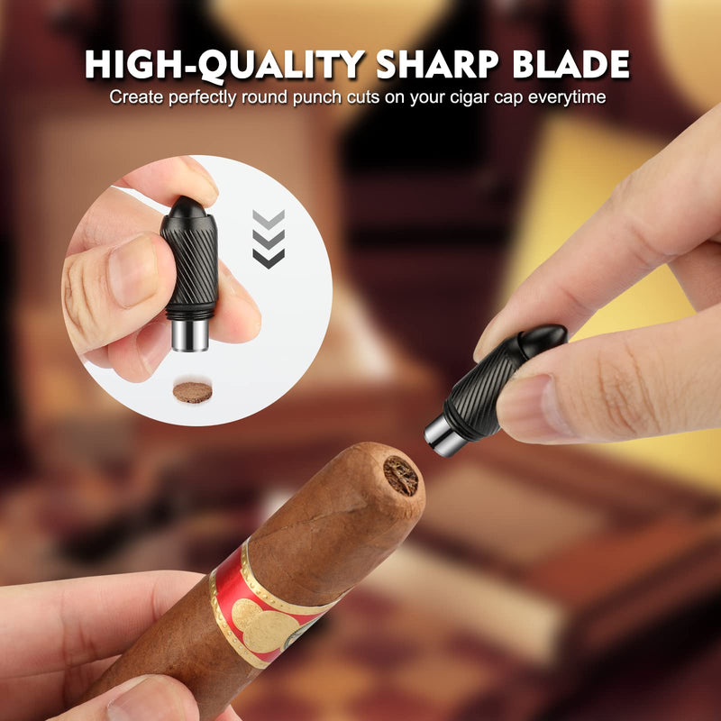 [Australia] - TISFA Cigar Punch Cutter Cigar Hole Opener Portable Screw Out Stainless Steel Puncher (Black) Black 