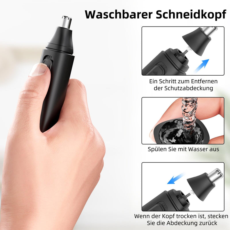 [Australia] - Ear and nose hair trimmer for men and women Painless nose hair removal Double-edged steel trimmer Easy to clean USB rechargeable Black 