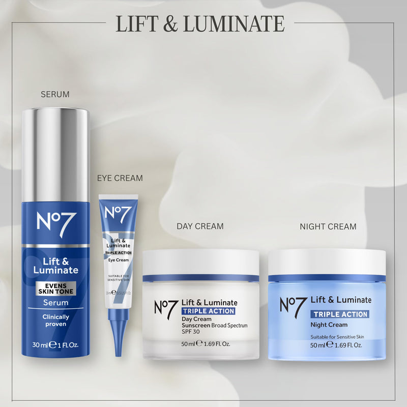 No7 Lift & Luminate Triple Action Day Cream with SPF 30, 1.69 Fl Oz | Anti Aging Face Cream, Hyaluronic Acid & Vitamin C, Visibly Firms Skin, Healthy-Looking Radiance, For Sensitive Skin Regular
