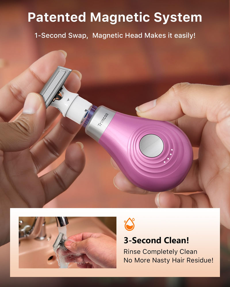 [Australia] - Mini Bikini Trimmer for Women - Intimate Pubic Hair Removal, Electric Body Groomer, Small Portable Wet/Dry Shaver, Magnetic Blade, USB-C Rechargeable with Travel Case, Easy to Clean (Pink) 