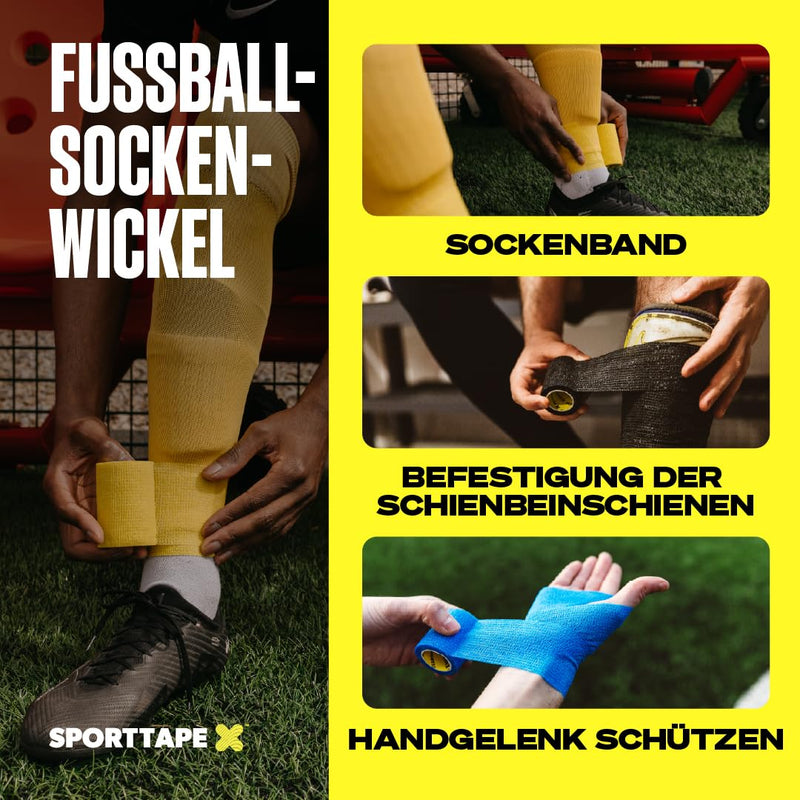 [Australia] - 6 rolls of SPORT TAPE self-adhesive football sock tape - 5 cm x 4.5 m - black - cohesive bandage sock tape sock tape - wrist and ankle bandage for athletes - pet wrap fixing bandage horses, dogs 5 x 450 cm (6 rolls) 