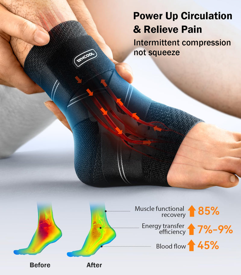 Flat Knitting Ankle Brace For Women&Men, 7-Zone Dynamic Compression Sleeve w/Flex Strap,Foot Support For Sports, Sprained Ankle, Achilles Tendonitis, Plantar Fasciitis Relief(Pack of1)M, Black