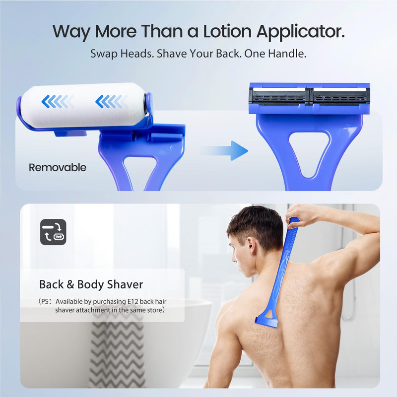 [Australia] - XUNE Lotion Applicator for Back & Body, Sunscreen Application Roller （3 Reusable Foam Rollers）with Long Reach Folding Handle - Apply Lotion, Moisturizer, Cream, Ointment, Self Tanner,Blue Blue 