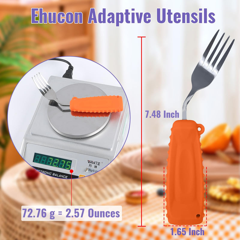 [Australia] - Adaptive Weighted Silverware Utensils Angled Fork for Hand Tremors Parkinsons,Weighted Utensils with Non-Slip Easy Grip Handles for Independent Eating(Left Hand,Orange,Pack of 1) Fork-Left Hand,Orange 