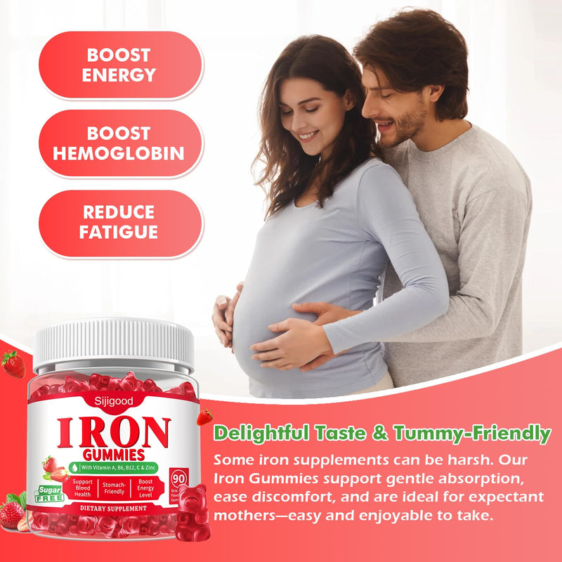 90 Count | Iron Supplement for Women, Men & Kids, Iron Gummies for Iron Deficiency & Anemia with Vitamin C B6 B12,Folate-Iron Supplement Support Bl♡♡d Oxygen & Energy Boost, Vegan,Non-GMO &Gluten Free Strawberry 90 Count (Pack of 1)